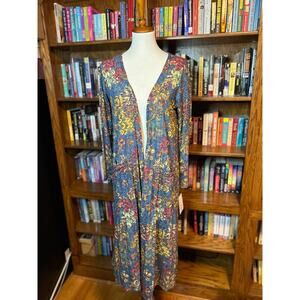Colorful duster-length cardigan with pockets!